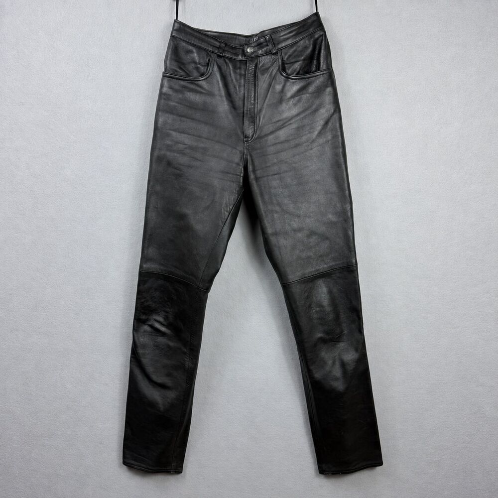 Vintage Bonnie Clyde Black Leather Pants Womens IT 42 High Rise Straight 29x33
